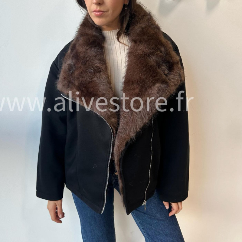 VESTE MIA À COL FOURRURE – ALIVE STORE