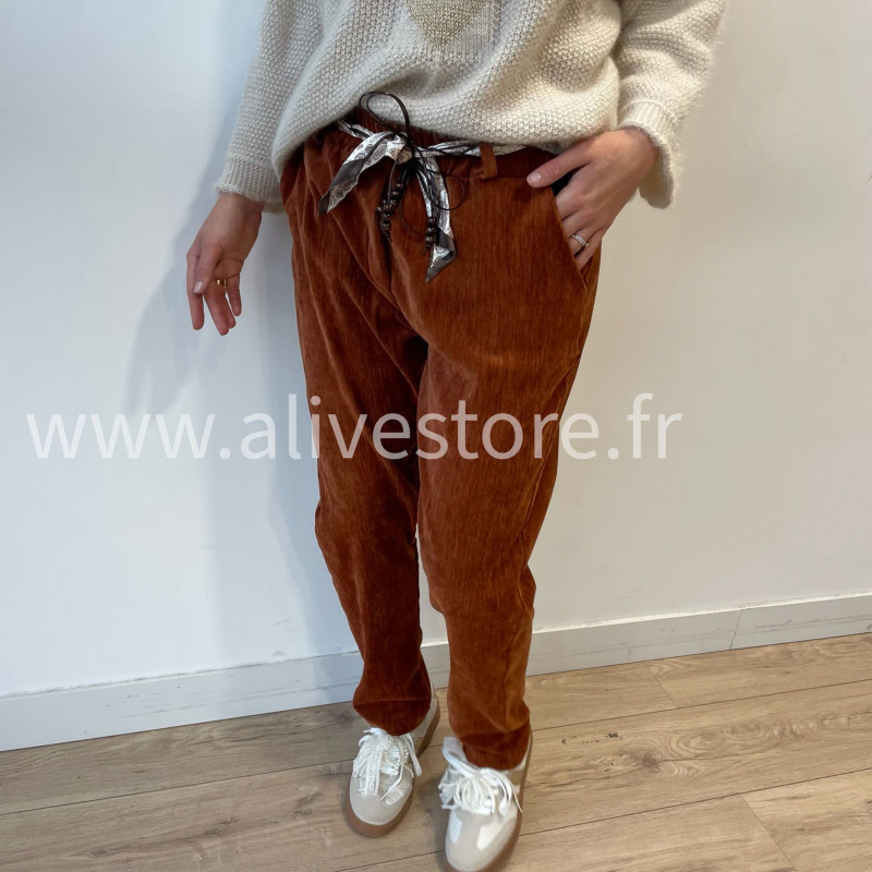 Pantalon Nora femme avec ceinture foulard – Alive Store