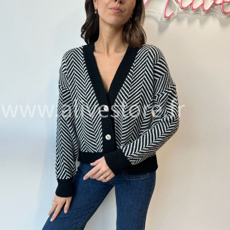Gilet Alba noir et blanc motif chevron femme – Alive Store
