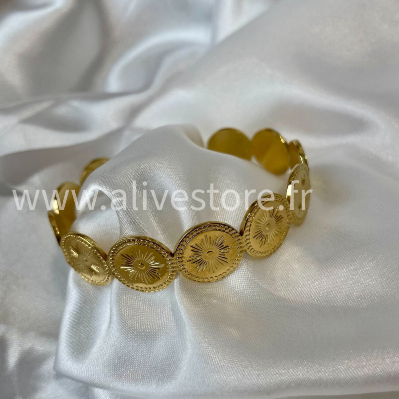 Bracelet médailles soleil doré acier inoxydable femme – Alive Store