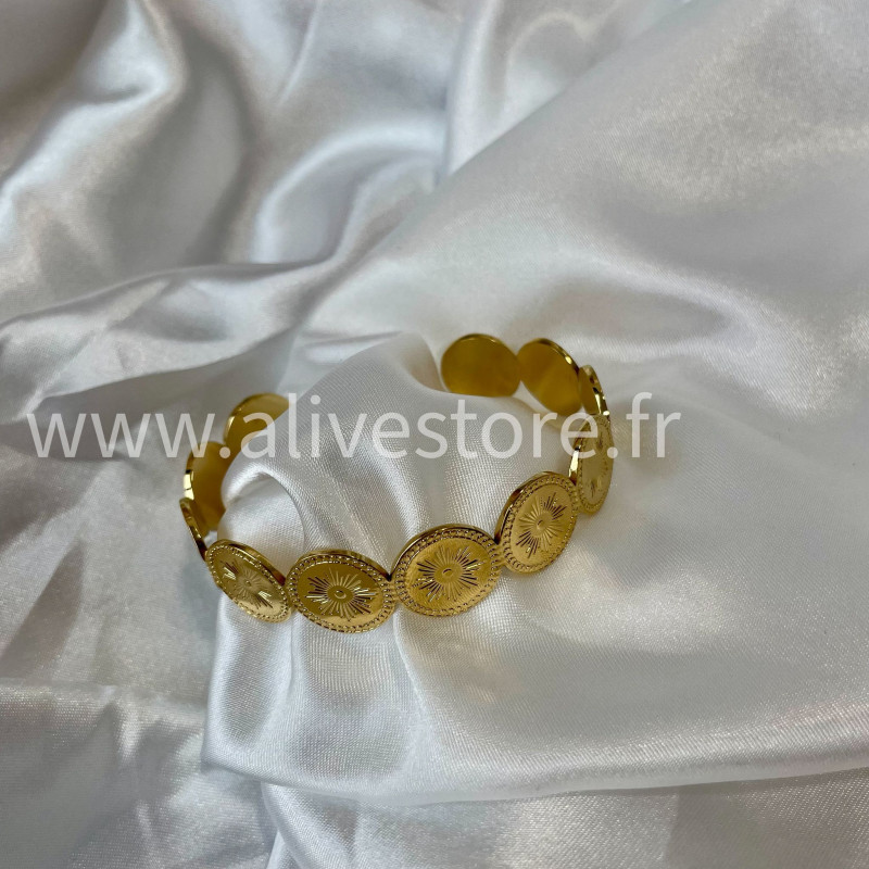 Bracelet médailles soleil doré acier inoxydable femme – Alive Store