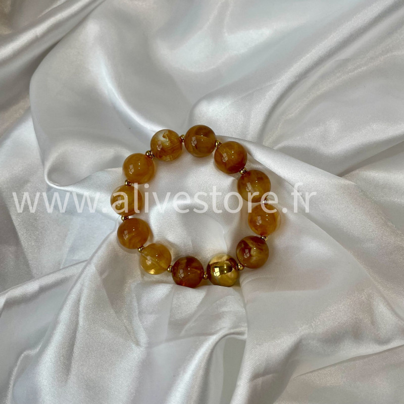 Bracelet perles effet ambre acier inoxydable doré femme – Alive Store