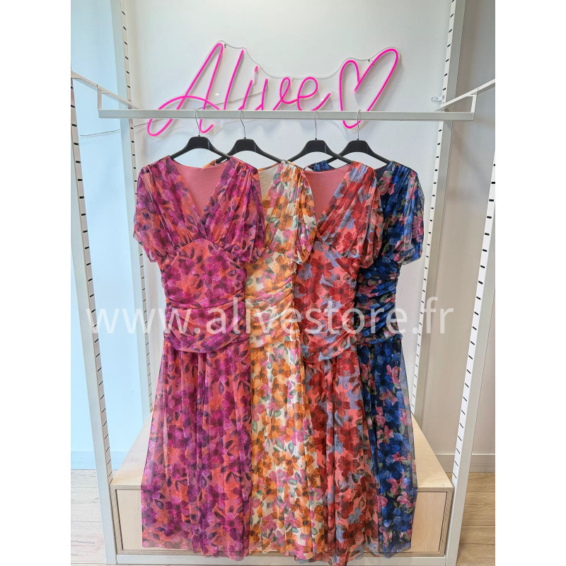 ROBE FLEURIE DRAPÉE LUCIA