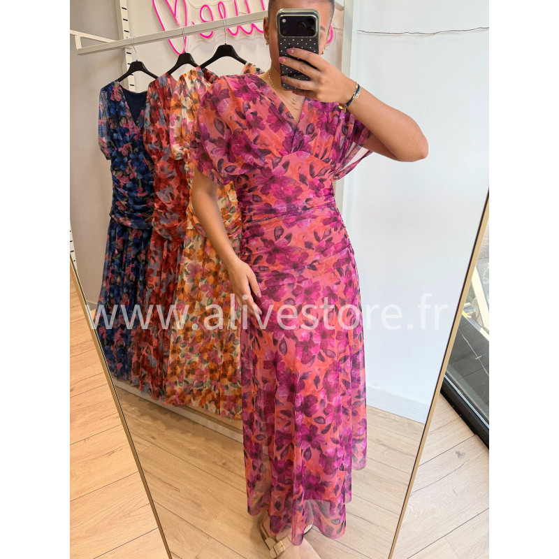 ROBE FLEURIE DRAPÉE LUCIA