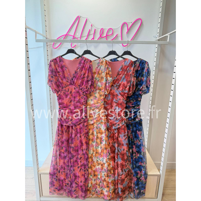 ROBE FLEURIE DRAPÉE LUCIA