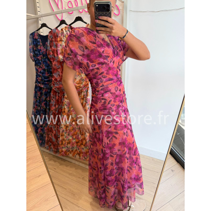 ROBE FLEURIE DRAPÉE LUCIA